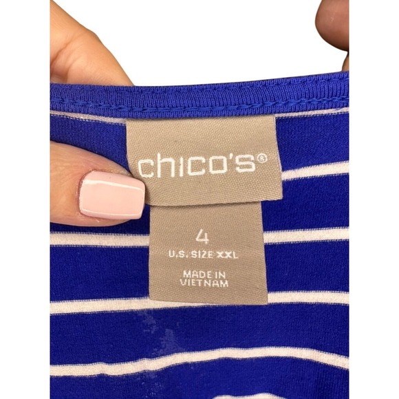 Chicos 4 Blue White Stripe Knit Tunic Drawstring Side Top & Skirt Casual Womens - Picture 9 of 10